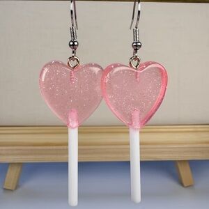 Pink Heart Lollipop Dangle Earrings
